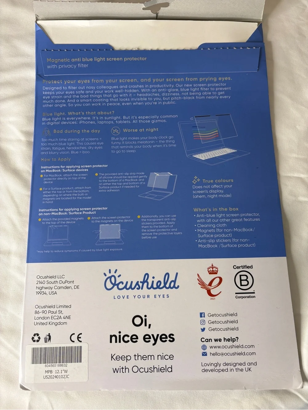 Magnetic Anti Blue Light Screen Protector for Tablets - Blue